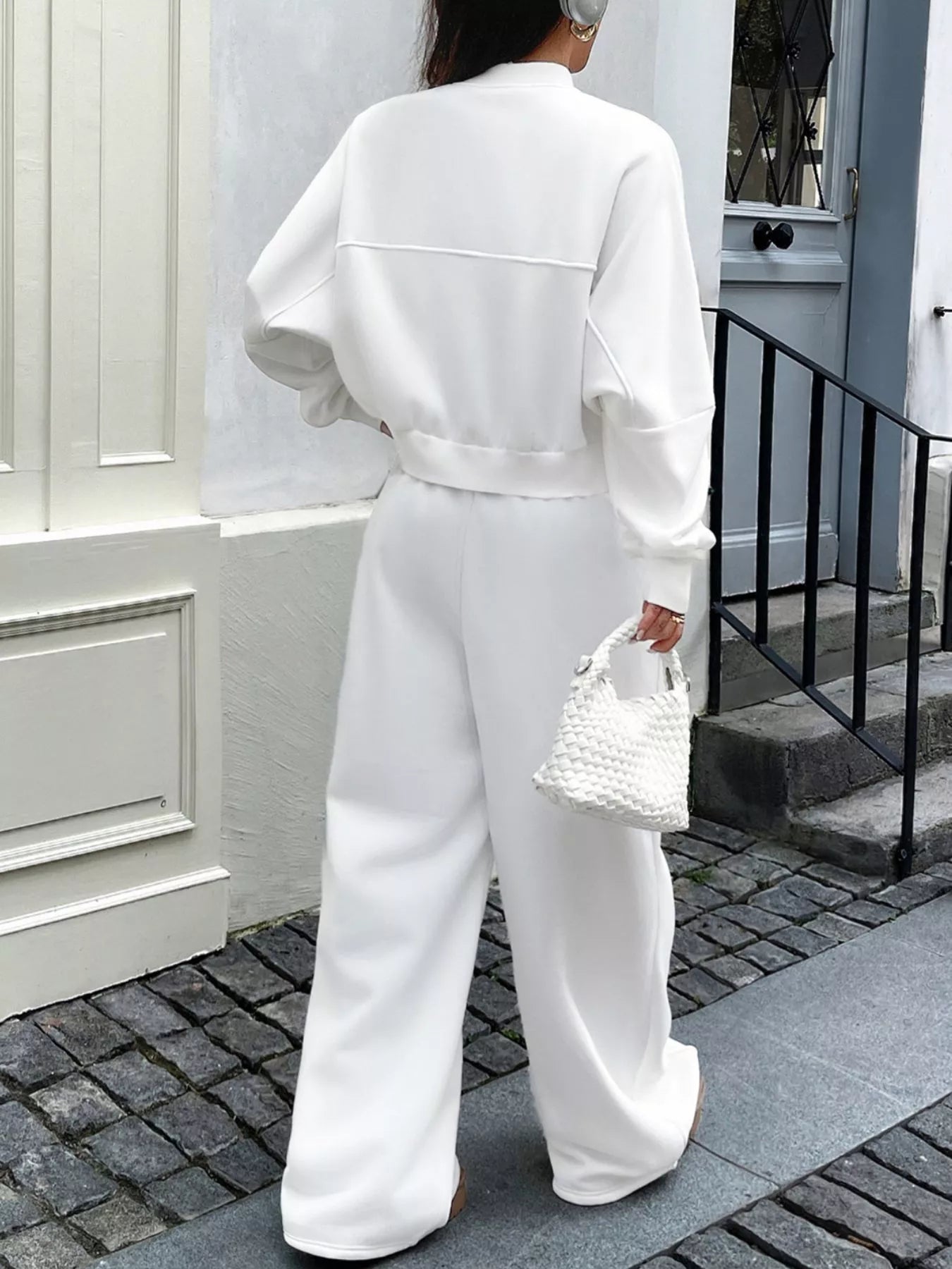 Zip Up Jacket & Wide Leg Pants Set OutfitFlow