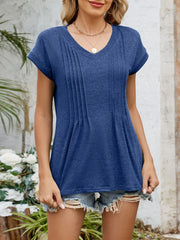 Casual V-Neck Pleated Front T-Shirt OutfitFlow