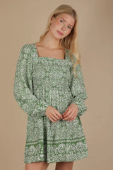 VERY J Printed Smocked Chest Boho Mini Dress OutfitFlow