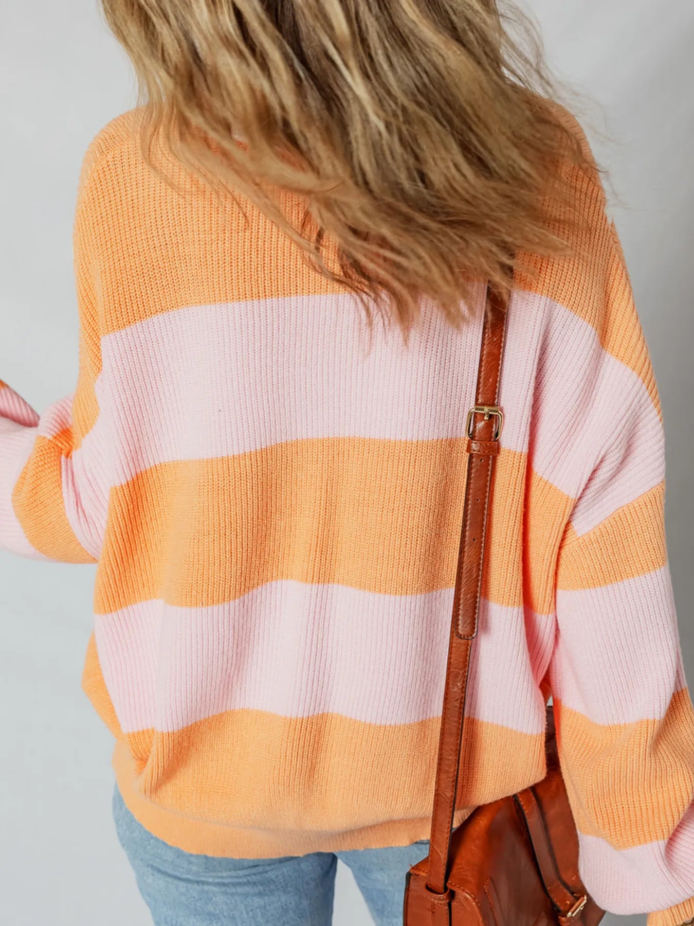 Stripe Color Block Half Zip Oversize Sweater OutfitFlow