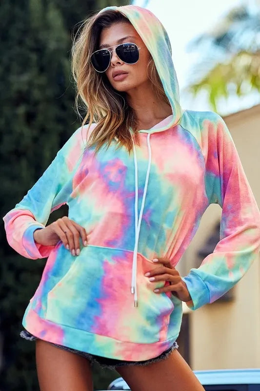 BiBi Tie Dye French Terry Hoodie with Kangaroo Pocket Trendsi