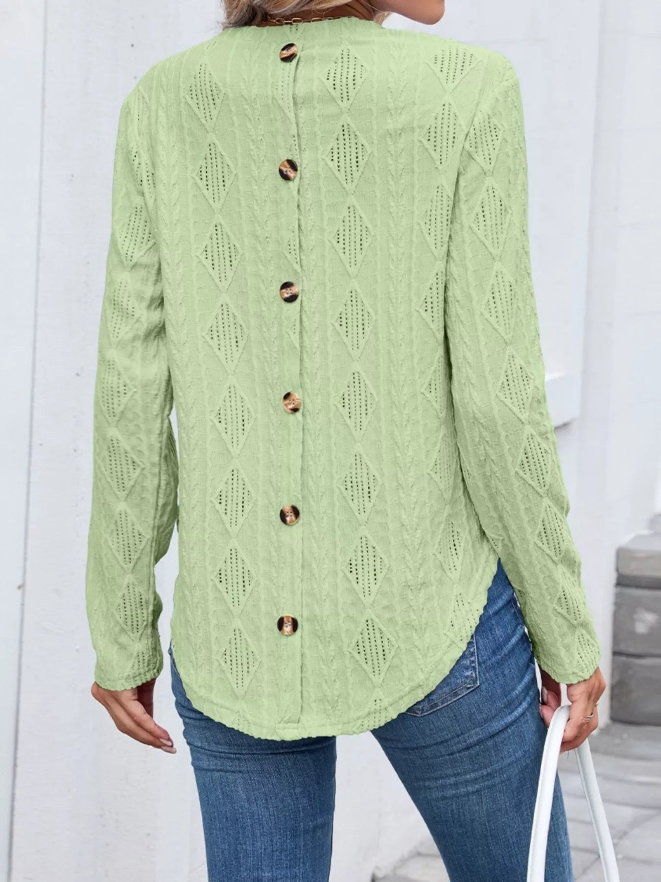 Diamond Pattern Knit Long Sleeve T-Shirt Trendsi