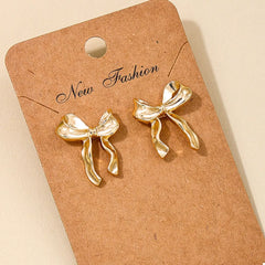 18K Gold-Plated Alloy Bow Stud Earrings OutfitFlow