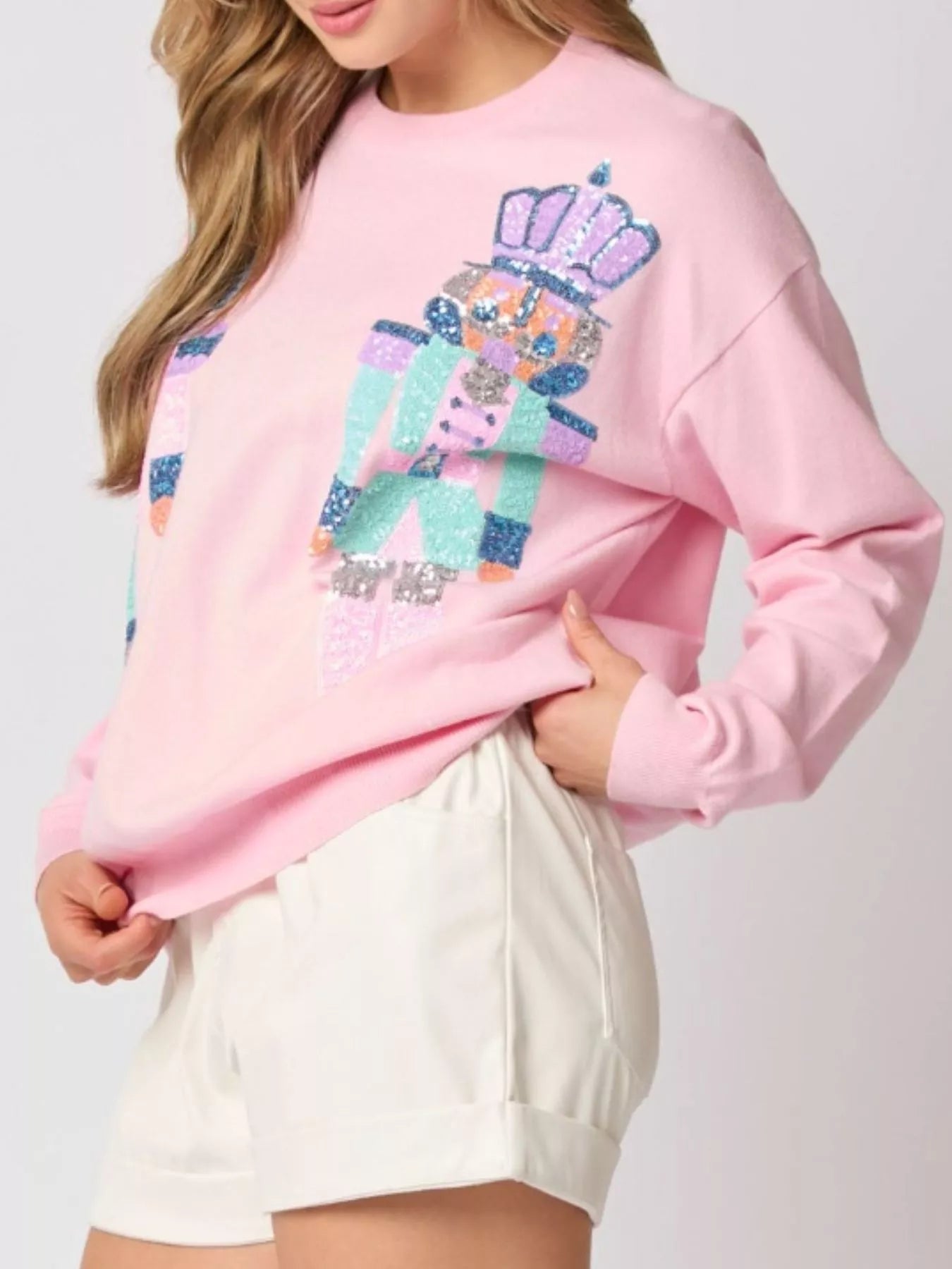 Sequined Nutcracker Long Sleeve Sweatshirt OutfitFlow