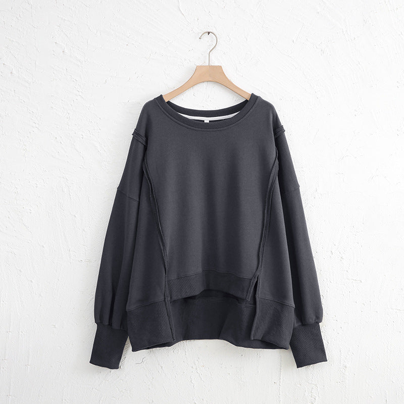 Outfit Flow - Exposed Seam High-Low Long Sleeve Sweatshirt