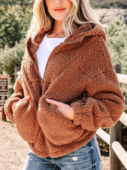 Zip Up Hooded Sherpa Jacket OutfitFlow