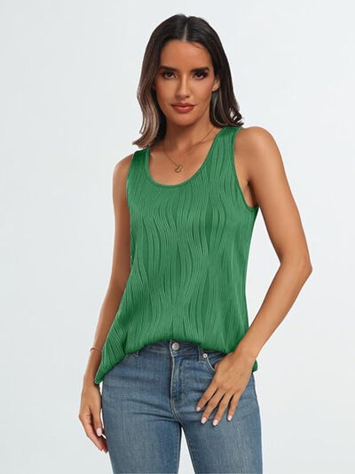 Round Neck Wide Strap Tank Dark Green OutfitFlow