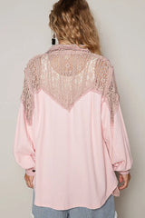 POL Lace Patchwork Button Up Shacket OutfitFlow