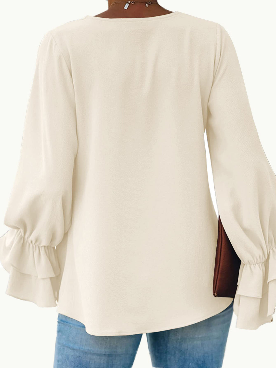 Round Neck Double-Layered Flounce Sleeve Top