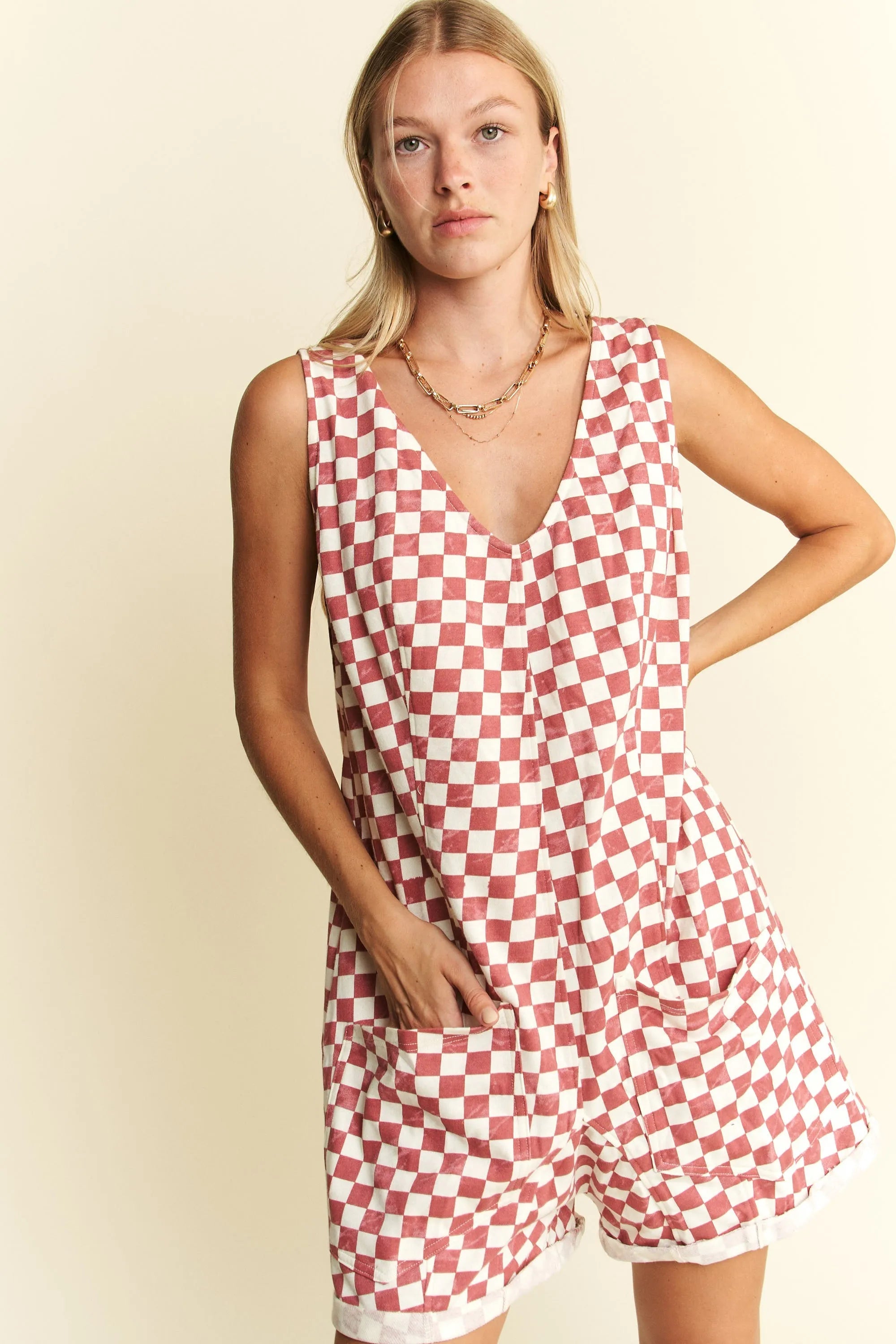 Jade By Jane Plus Size Plaid Print Shorts Romper OutfitFlow