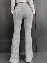 Plus Size Ribbed Knit High Waist Flare Pants OutfitFlow