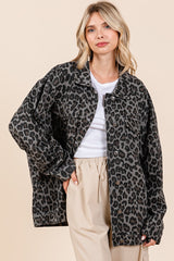 Mittoshop Leopard Button Up Denim Jacket with Breast Pockets