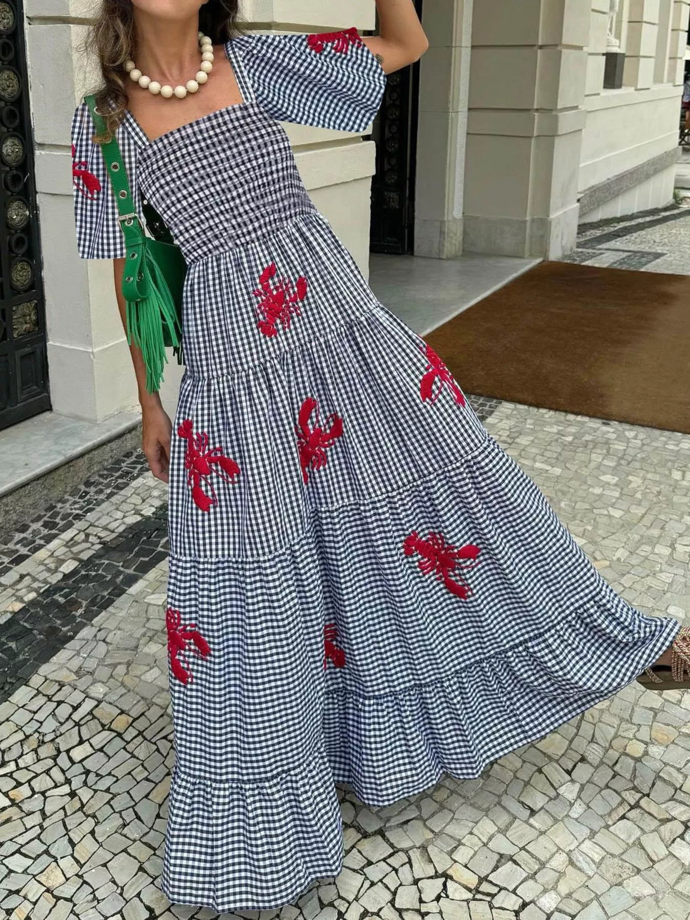 Square Neck Tiered Maxi Dress Blue OutfitFlow