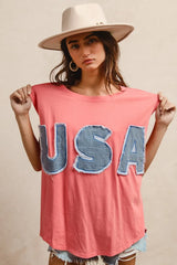BiBi Washed Jersey With Usa Patched Raw Cut Edge Detail OutfitFlow