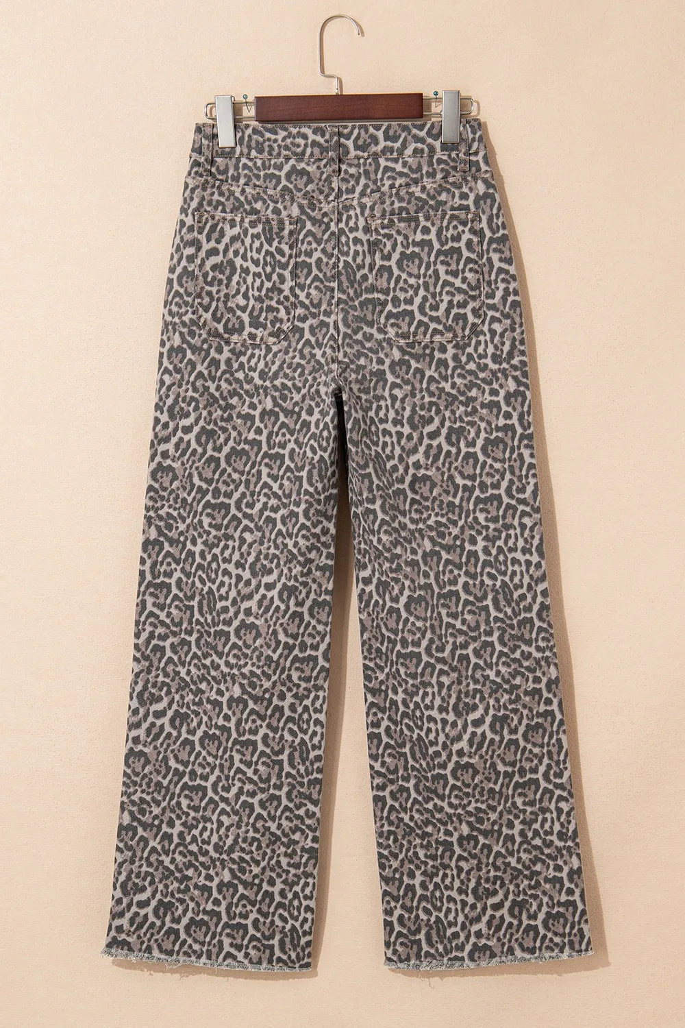 Leopard Frayed Edge Wide Leg High Waist Jeans OutfitFlow