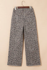 Leopard Frayed Edge Wide Leg High Waist Jeans OutfitFlow