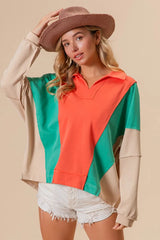 BiBi Colorblock Exposed Seam French Terry Sweatshirt OutfitFlow