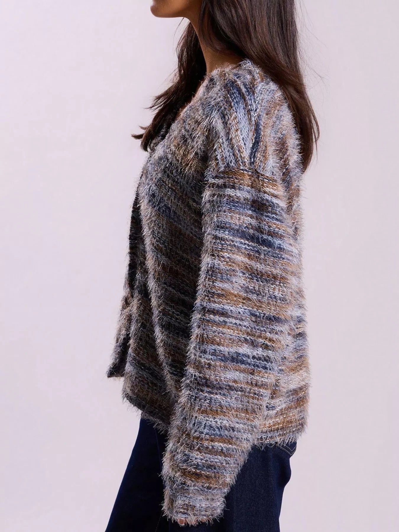 Chunky Knit V-Neck Button-Up Cardigan OutfitFlow