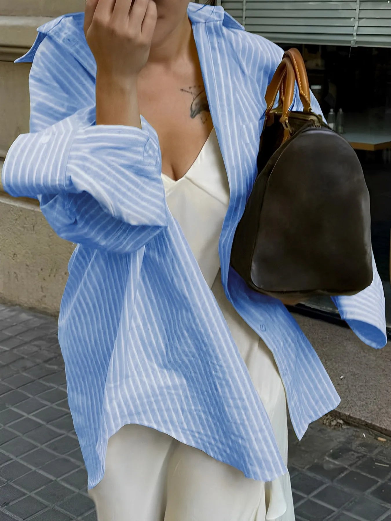 Oversized Striped Button-Down Shirt OutfitFlow