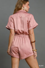 Umgee Button Down Charmeuse Romper Trendsi