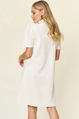 Double Take Full Size Texture Collared Neck Short Sleeve Dress OutfitFlow