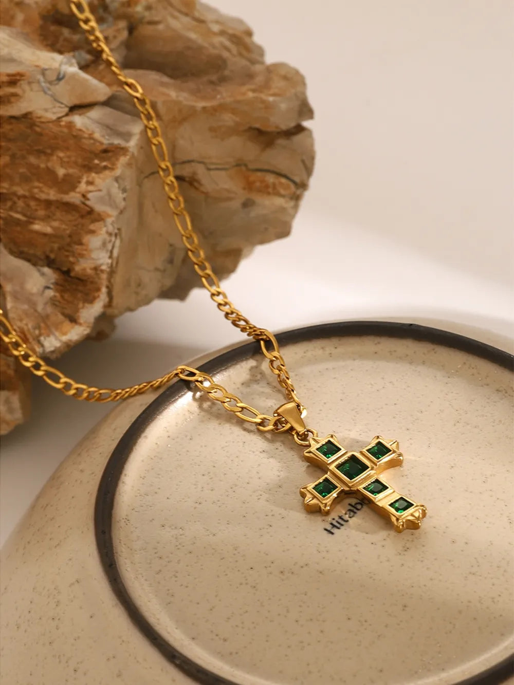 Stainless Steel Zircon Cross Pendant Necklace OutfitFlow
