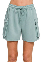 Zenana Scuba Thigh Pocket Shorts BLUE GREY OutfitFlow