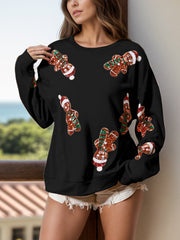 Outfit Flow - Sequin Gingerbread Man Long Sleeve Sweatshirt