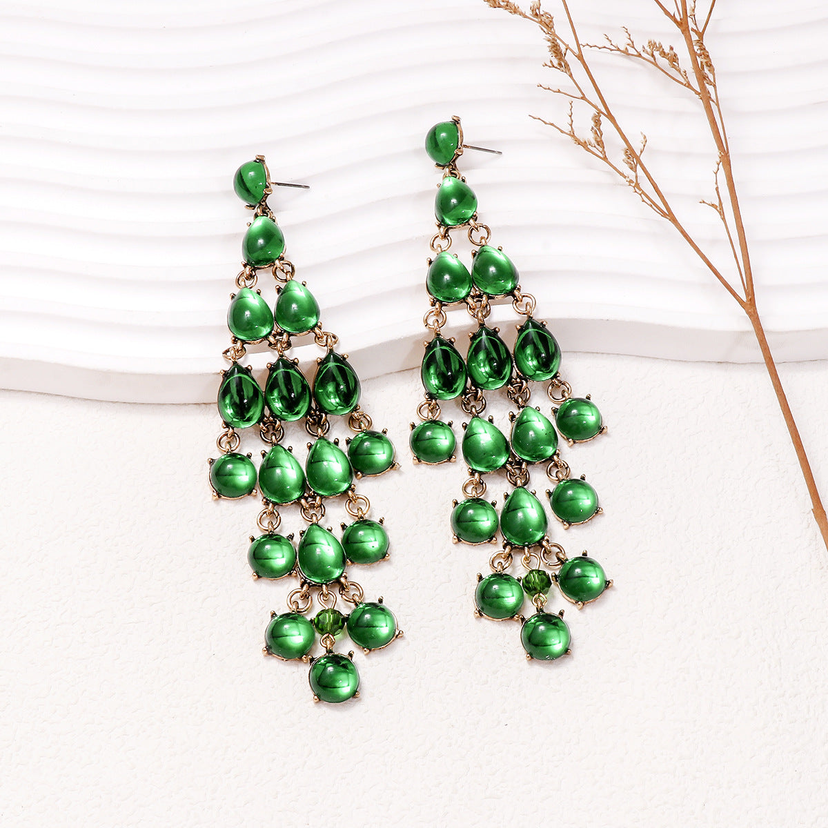 Alloy & Rhinestone Teardrop Earrings Dark Green One Size OutfitFlow