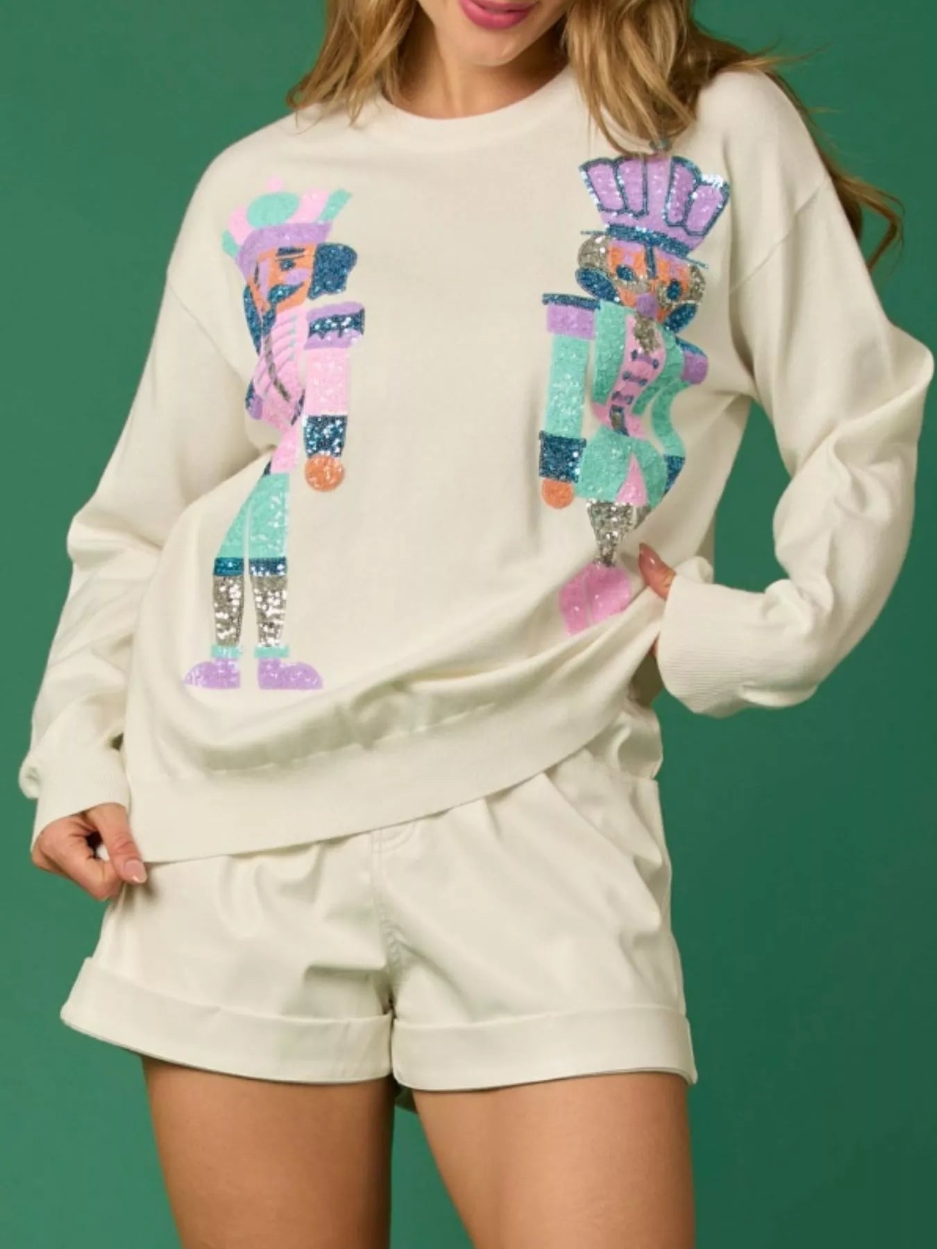Sequined Nutcracker Long Sleeve Sweatshirt OutfitFlow