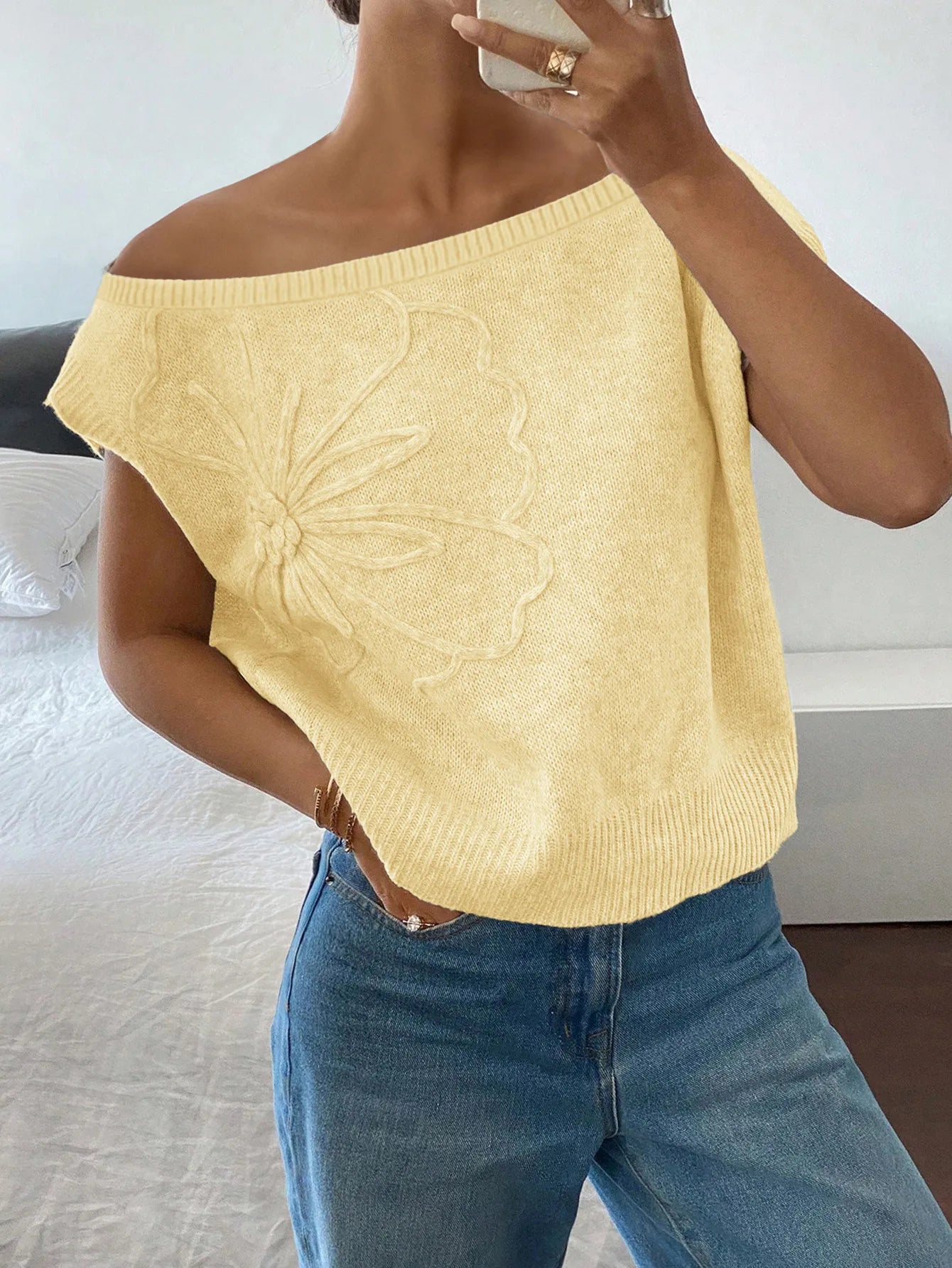 Ribbed Hem Boat Neck Sweater OutfitFlow
