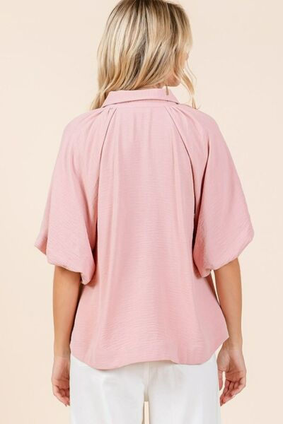 Mittoshop Airflow Short Bubble Sleeve Button Down Shirt OutfitFlow