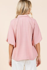 Mittoshop Airflow Short Bubble Sleeve Button Down Shirt OutfitFlow
