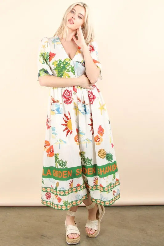 VERY J Button Down Printed Midi Dress OutfitFlow