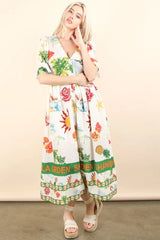 VERY J Button Down Printed Midi Dress OutfitFlow