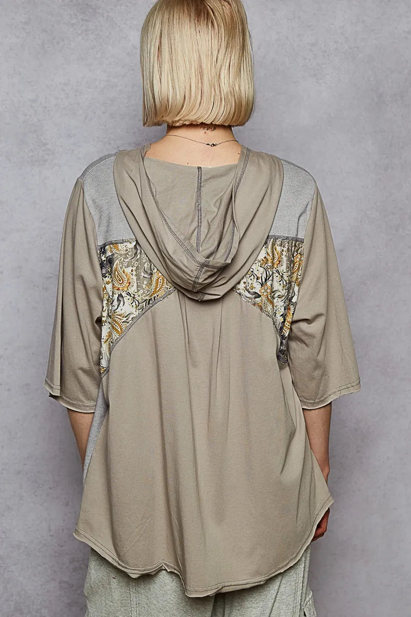 POL Lace-Up Hooded T-Shirt with Paisley Panel Detail OutfitFlow