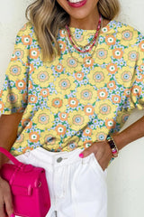 Floral Print Round Neck Oversized T-Shirt OutfitFlow