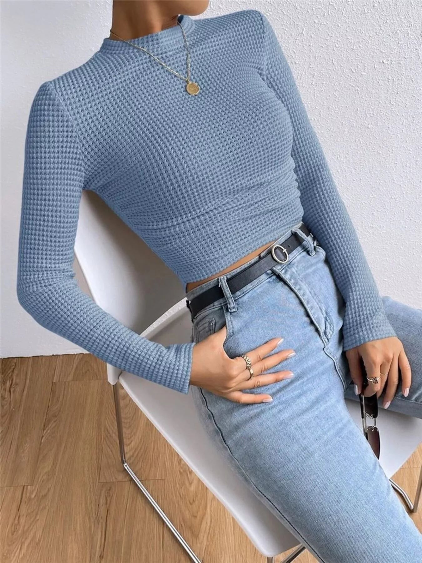 Waffle Knit Long Sleeve T-Shirt OutfitFlow