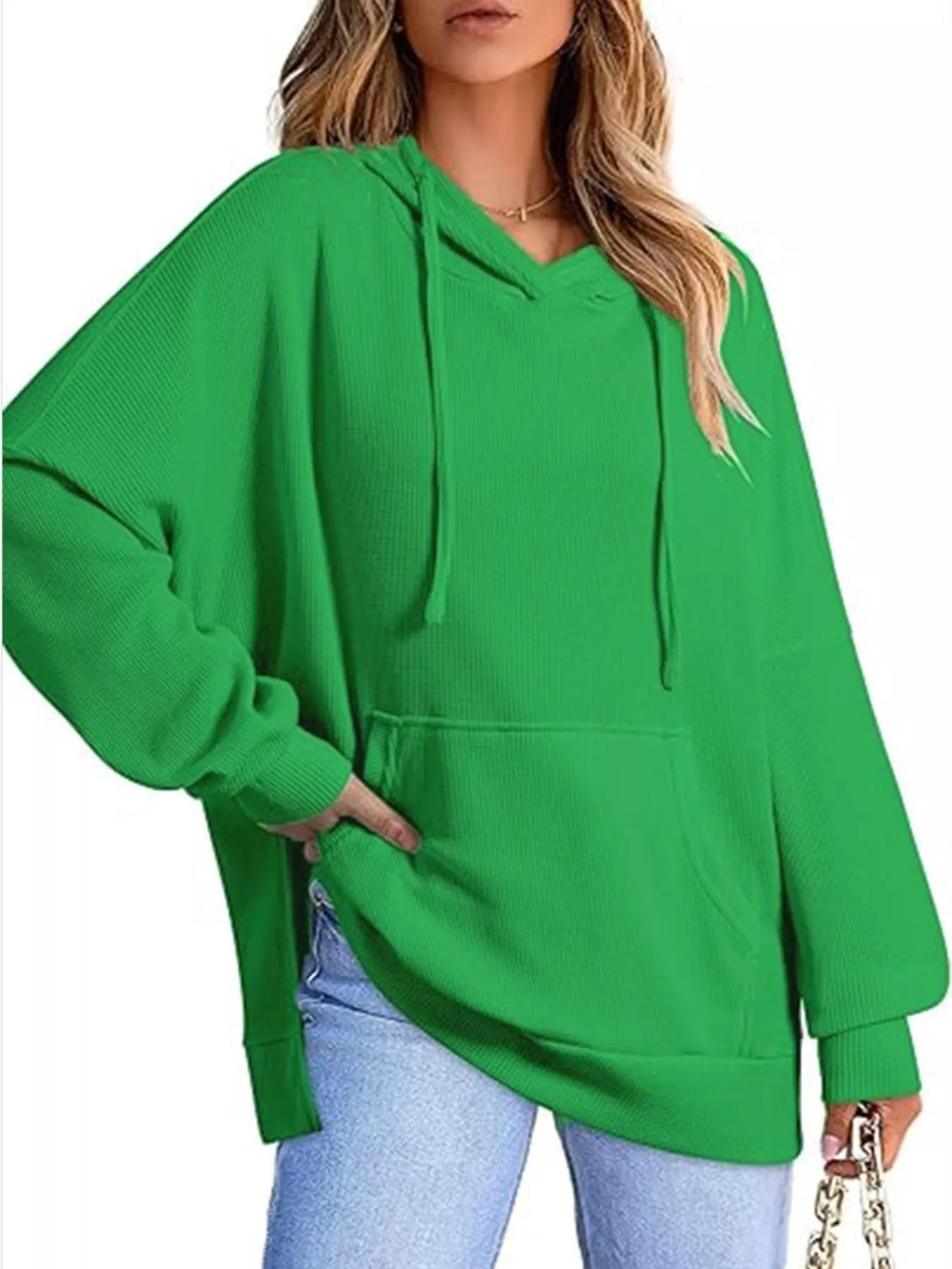 Oversized Drawstring Side Slit Hoodie OutfitFlow