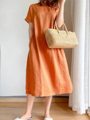 Full Size Casual Round Neck Midi Dress Plus Size OutfitFlow