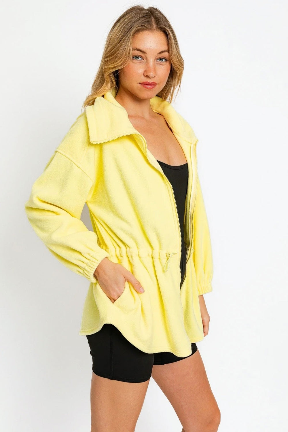 Le Lis Zip Up Waist Drawstring Soft Fleece Jacket