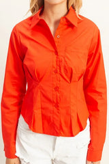 HYFVE Long Sleeve Pleated Waist Poplin Shirt OutfitFlow
