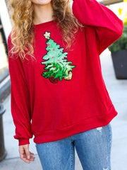 Christmas Tree Sequin Long Sleeve Sweatshirt OutfitFlow