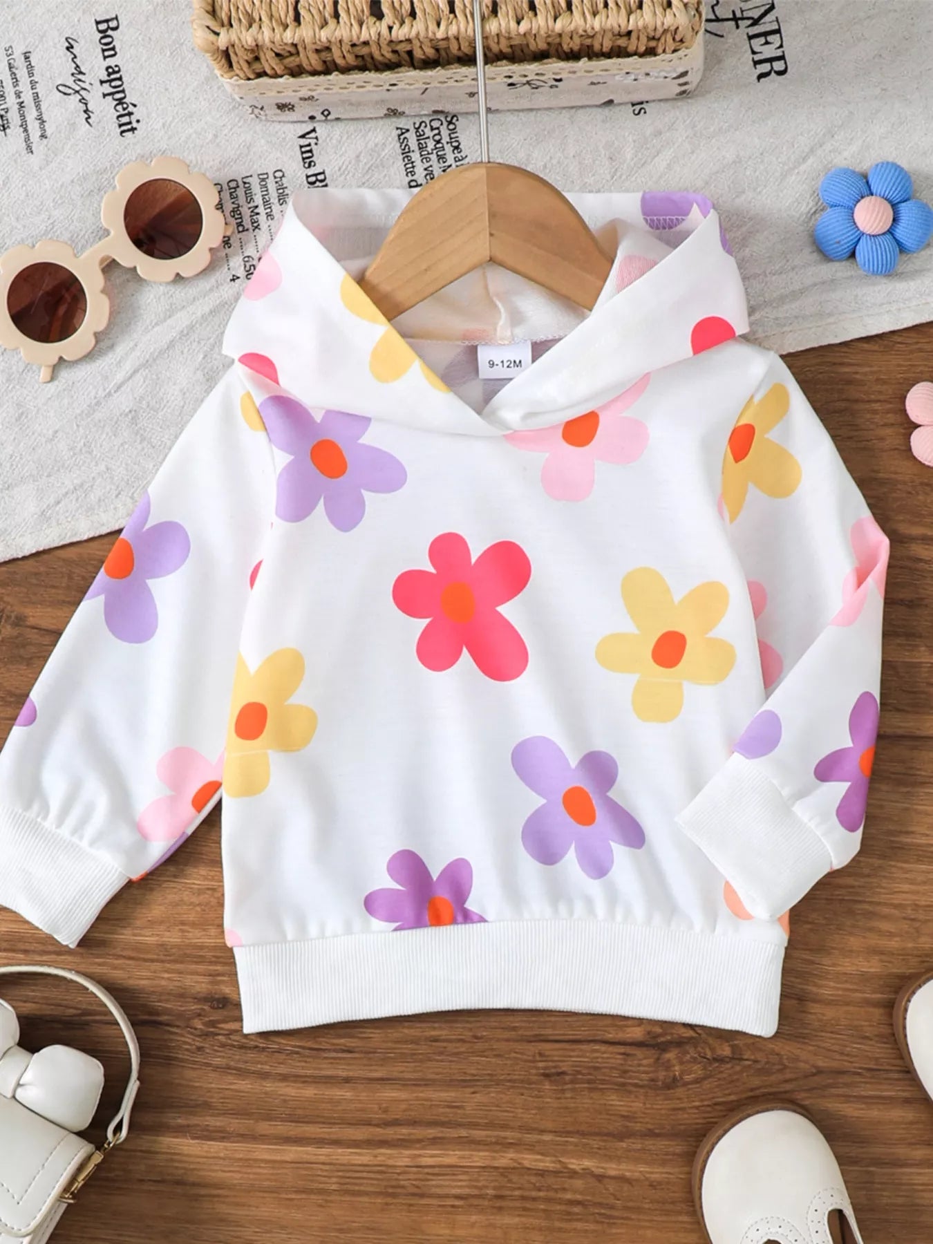 Children's Flower Long Sleeve Hoodie White OutfitFlow