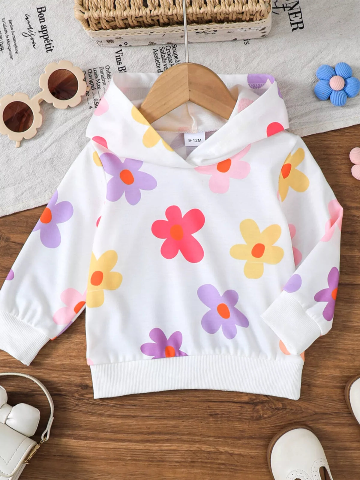 Children's Flower Long Sleeve Hoodie White OutfitFlow