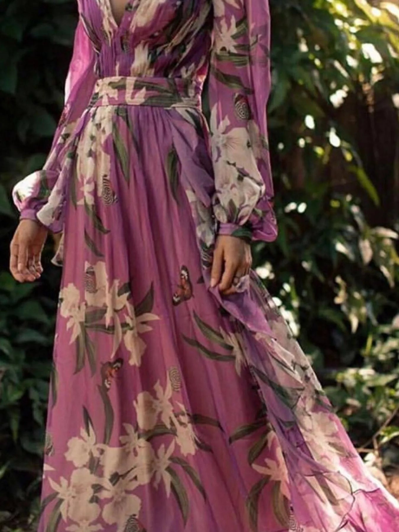 Full Size Floral Print Long Sleeve Maxi Dress Plus Size OutfitFlow