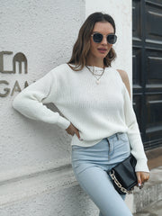 Cold-Shoulder Round Neck Sweater Trendsi