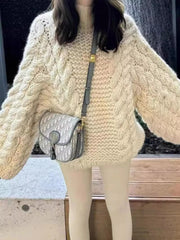 Cable Knit Oversized Sweater Dust Storm OutfitFlow