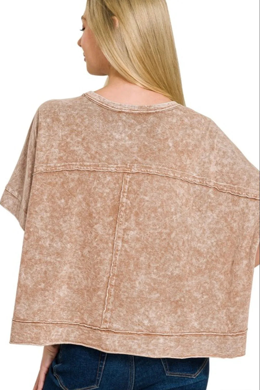 Zenana Halo Snow Washed Oversized Crop Box Tee OutfitFlow