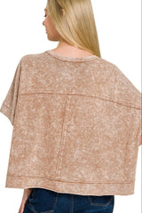Zenana Halo Snow Washed Oversized Crop Box Tee OutfitFlow